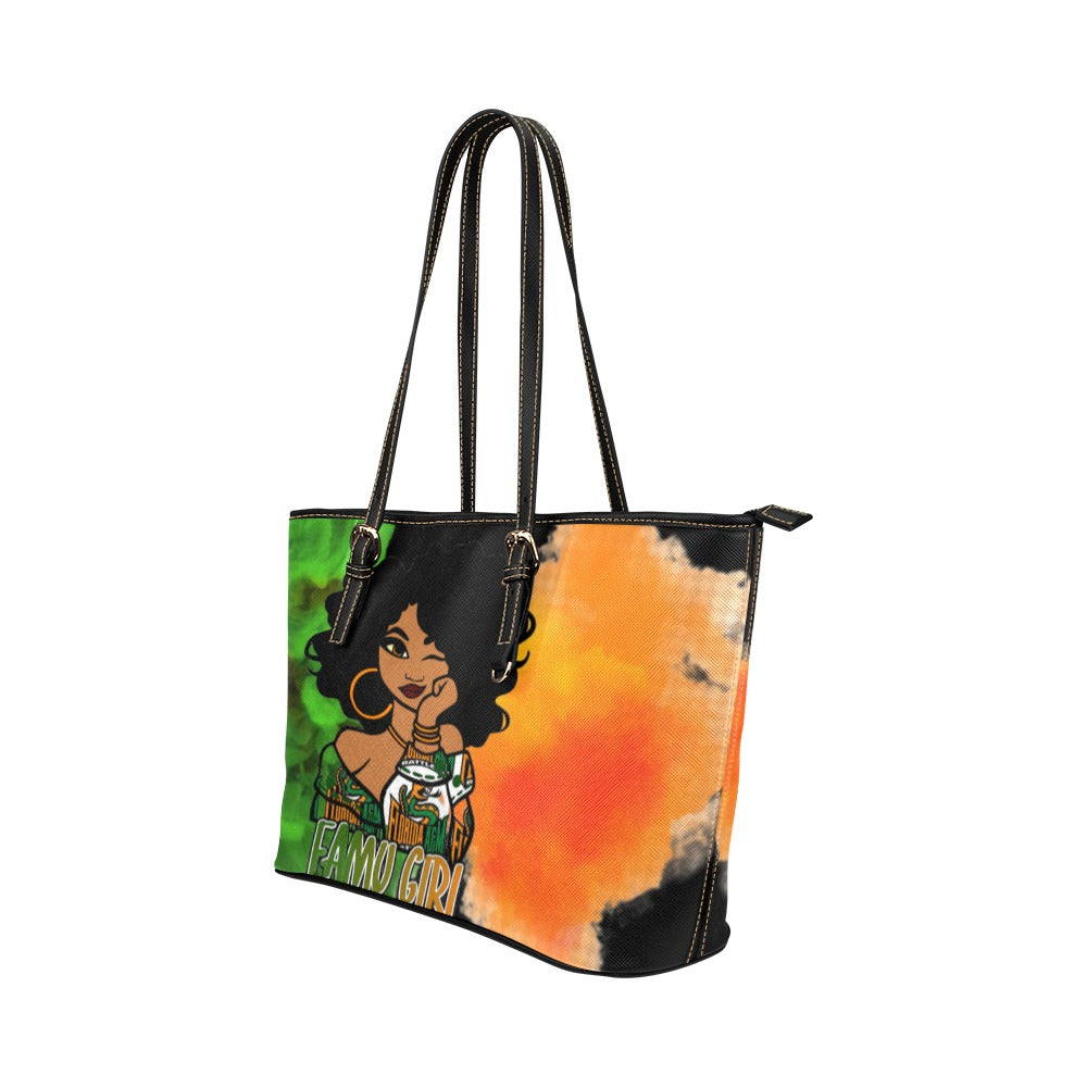 FAMU girl black tote Leather Tote Bag/Large (Model 1651)